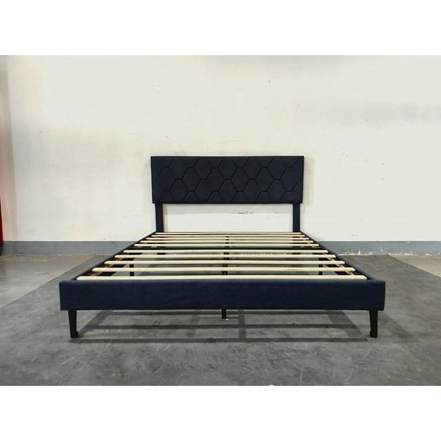 YUSAZENS King Size MDF + Iron + Fabric Diagonal Grid Soft Mattress, Comfortable Upholstered Bed Frame in Pink, No Box Spring Needed, Space-Saving Design