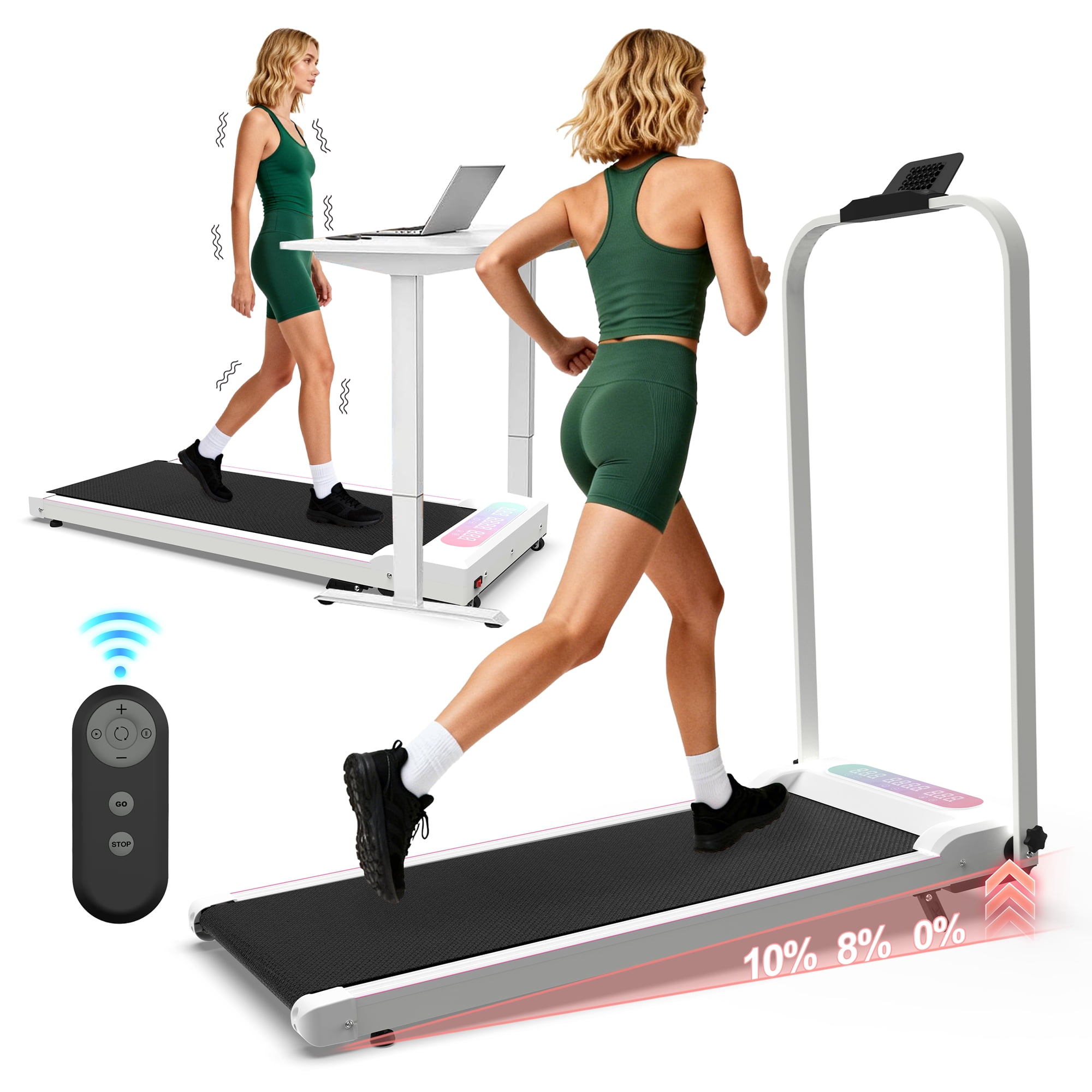 CZBZ Walking Pad Treadmill with Vibration Plate, 10% Incline, Handle Bar, 300LBS Capacity 3-in-1 Under Desk Treadmills for Home Office, Portable Foldable Jogging & Running Treadmill with Remote