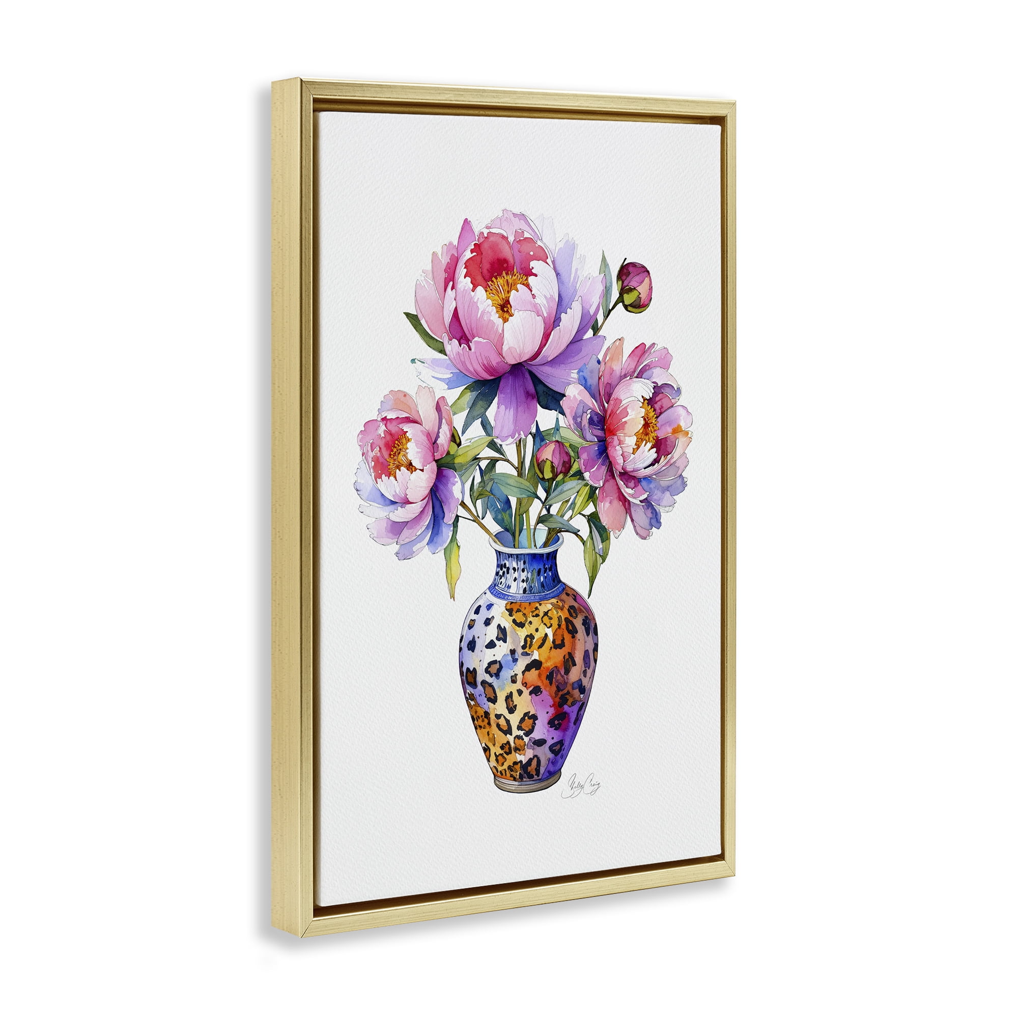 Stupell Industries Fierce Blooms Flower Vase Gold Framed Floater Canvas Wall Art, design by Shelly Craig