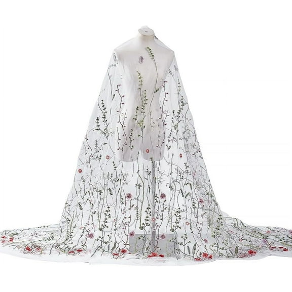 3 Yard Floral Embroidered Lace Fabric 63 Inch Polyester Mesh Embroidered Lace Trim Embroidery Tulle Fabric for Party Dress Skirt Clothing DIY Sewing Embellishments Crafts White for DIY