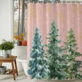 thumbnail image 3 of Christmas Tree Shower Curtains for Bathroom, Watercolor Winter Snowflakes Pink Waterproof Fabric Shower Curtain for Bathroom Bathtub Decoration, Machine Washable, 54x"78", 3 of 9