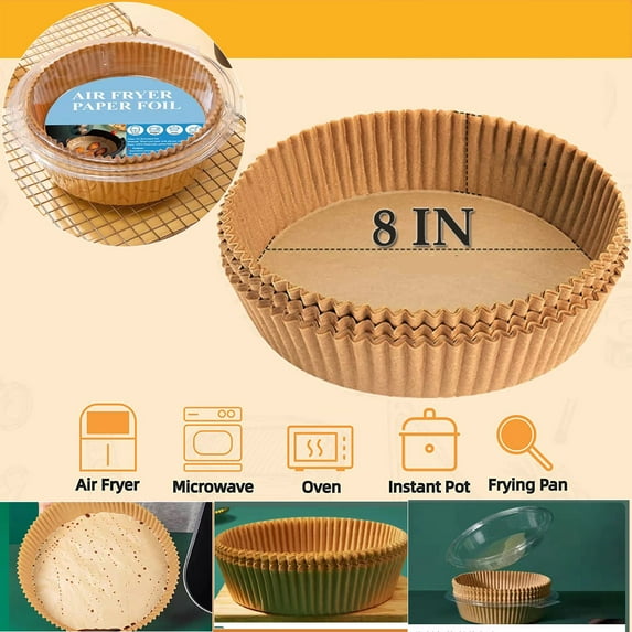 8-inch (about 20.3 cm) air frying pan disposable paper lining, 1 PCS of non-stick air frying pan parchment, oil resistant, waterproof, food-grade baking paper, suitable for 5-8 quarts