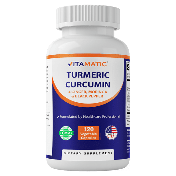 Vitamatic Turmeric Curcumin Supplement – Plant-Based Botanical Extract with Black Pepper, Ginger & Moringa – Vegetarian, Non-GMO, Gluten-Free – 120 Capsules