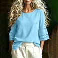 thumbnail image 3 of TGSLY 3/4 Bell Sleeve Linen Tops for Women Lightweight Soft Crew Neck Hollow Out Ruffle Shirts Trendy Casual Loose Fit Solid Color Blouses XXL, 3 of 8