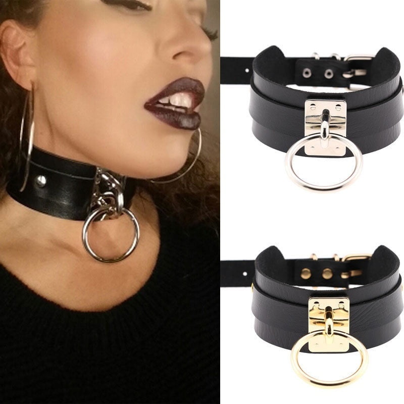 Lady Punk Gothic Leather Choker Necklace Collar Studded Rivet Buckle Neck Ring