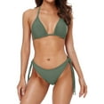 thumbnail image 1 of Femmes Triangle Licol Bikini Ensembles Pompon Solide Maillots de Bain Dos Nu, 1 of 6
