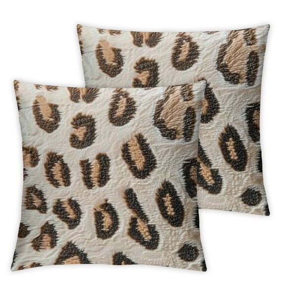 BANET  Decorative Throw Pillow Covers Set of 2, Soft Leopard Print Flannel Fleece Pillowcase Square Cushion Covers for Sofa Couch Bed, Brown 12x12in