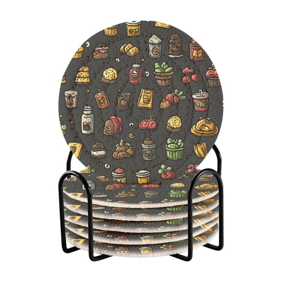 Drink Strawberries Cake Coasters with Holder for Coffee Table 6 Pcs Drink Coaster Sets Absorbent for Home Decor 4 inch