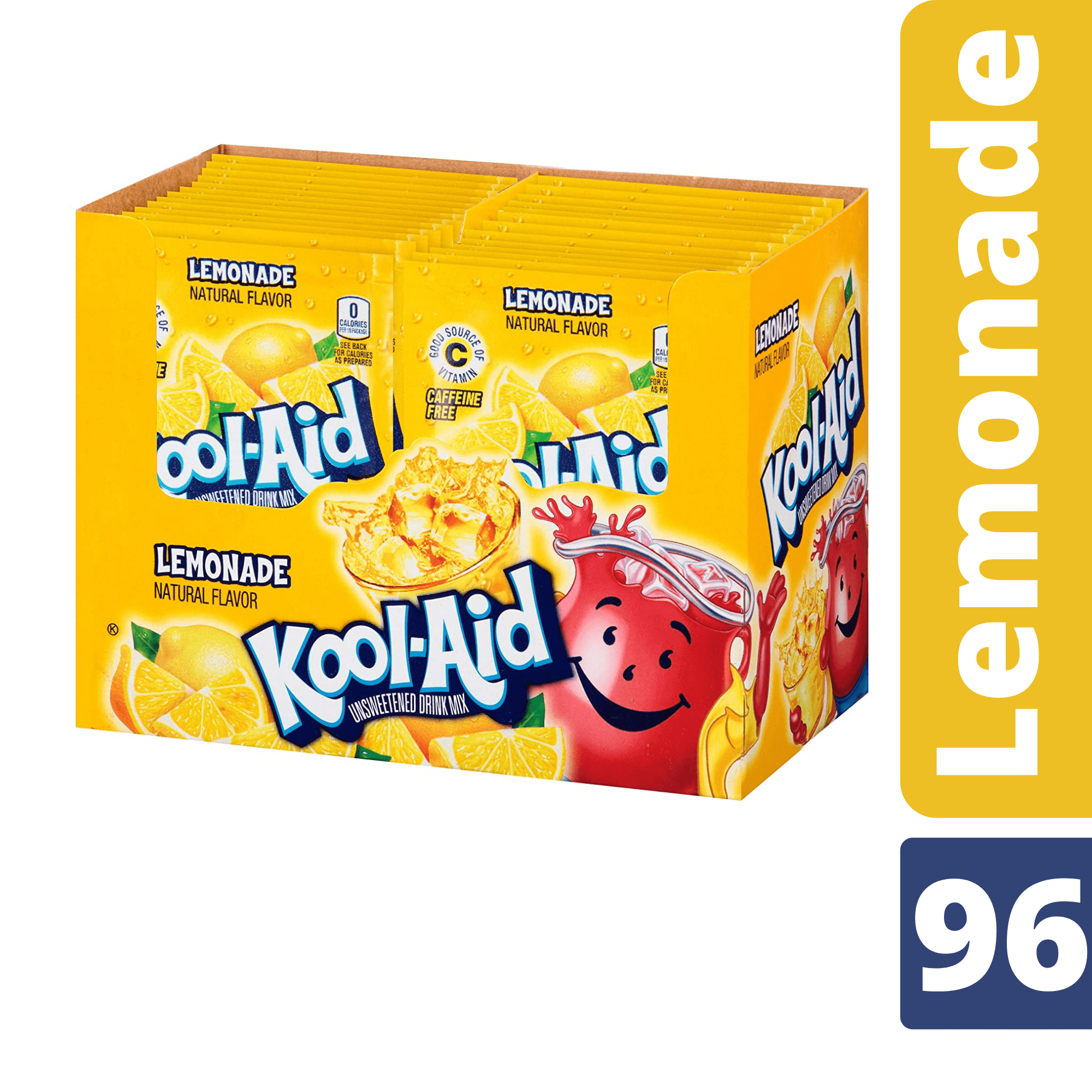 Kool-Aid Artificially Flavored Lemonade Unsweetened Powdered Drink Mix No Caffeine 2 Big Box Bundle 48 Packets Each Box, 0.23 oz., 96 (Packets)