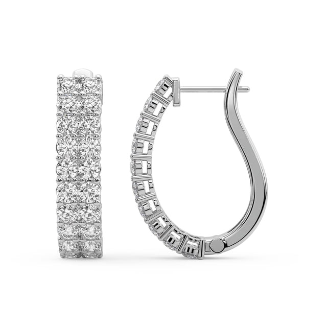 Boucle d'Oreille Créole en Diamant de Laboratoire / Boucles d'Oreilles Créoles Gracie à Double Rang en Forme Ronde Certifiées IGI de 5 Carats / Or Blanc 14K / Monture à Griffes Qualité FG-VS1-VS2 / Friendly Diamonds