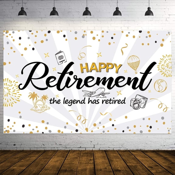 Happy Retirement Decorations Retirement Banner Party White Gold Sign Retirement Photo Booth Backdrop Background for Party Supplies White