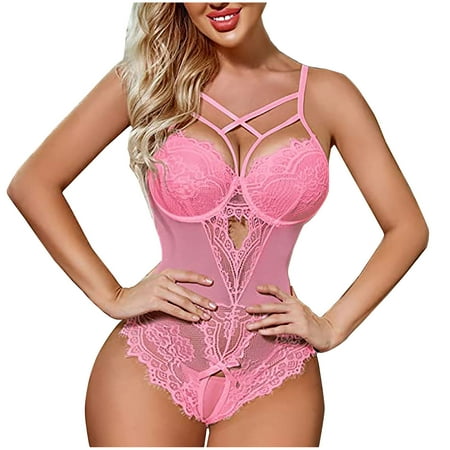Odeerbi Women s Lingerie Set 2025 Valentine s Day Exquisite Lace Lingerie Intimates Sleepwear Sleepdress+Briefs Pink