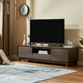 thumbnail image 2 of Mid-Century Modern Low Profile TV Stand for 70" TVs, Wood TV Media Console with 2 Fluted Door for Living Room, Walnut, 2 of 9