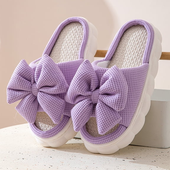 Willtoo Women Summer Slippers Open Toe Bow Shoes Memory Foam House Slippers Non Slip Rubber Sole Sandal Indoor Outdoor Walking Shoes
