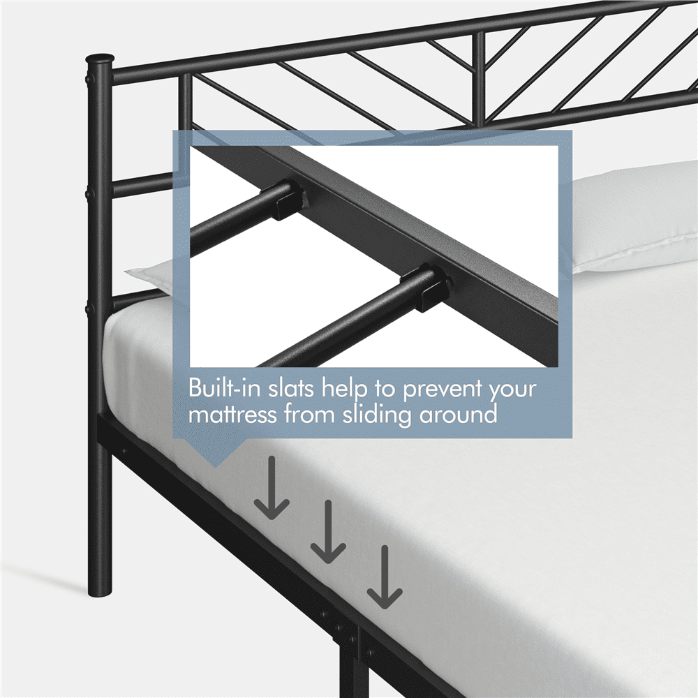 Renwick Justice Queen Size Metal Platform Bed with Arrow Design, Adult, Black