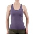 thumbnail image 2 of YHAJDS Womens Built In Bra Tank Tops Workout Tops Solid Color Fitted Padded Yoga Exercise Sleeveless Cami, 2 of 5