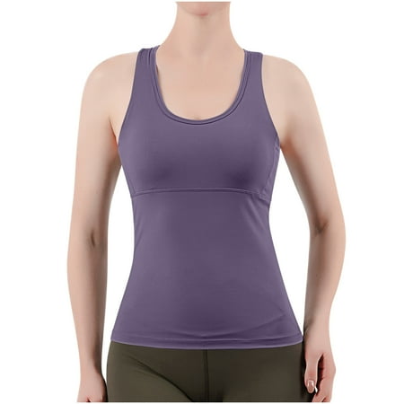 Yoga Tank Tops for Women with Built in Bra  Ladies Padded Sports Bra Fitness Workout Running Shirts  Slim Fitting Back Hollow out Workout Tank Tops Workout Basic Cropped Tops Purple XL