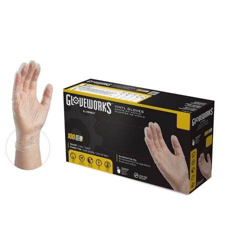 GLOVEWORKS Clear Vinyl Disposable Gloves, 3 Mil, X-Large, 100/Box