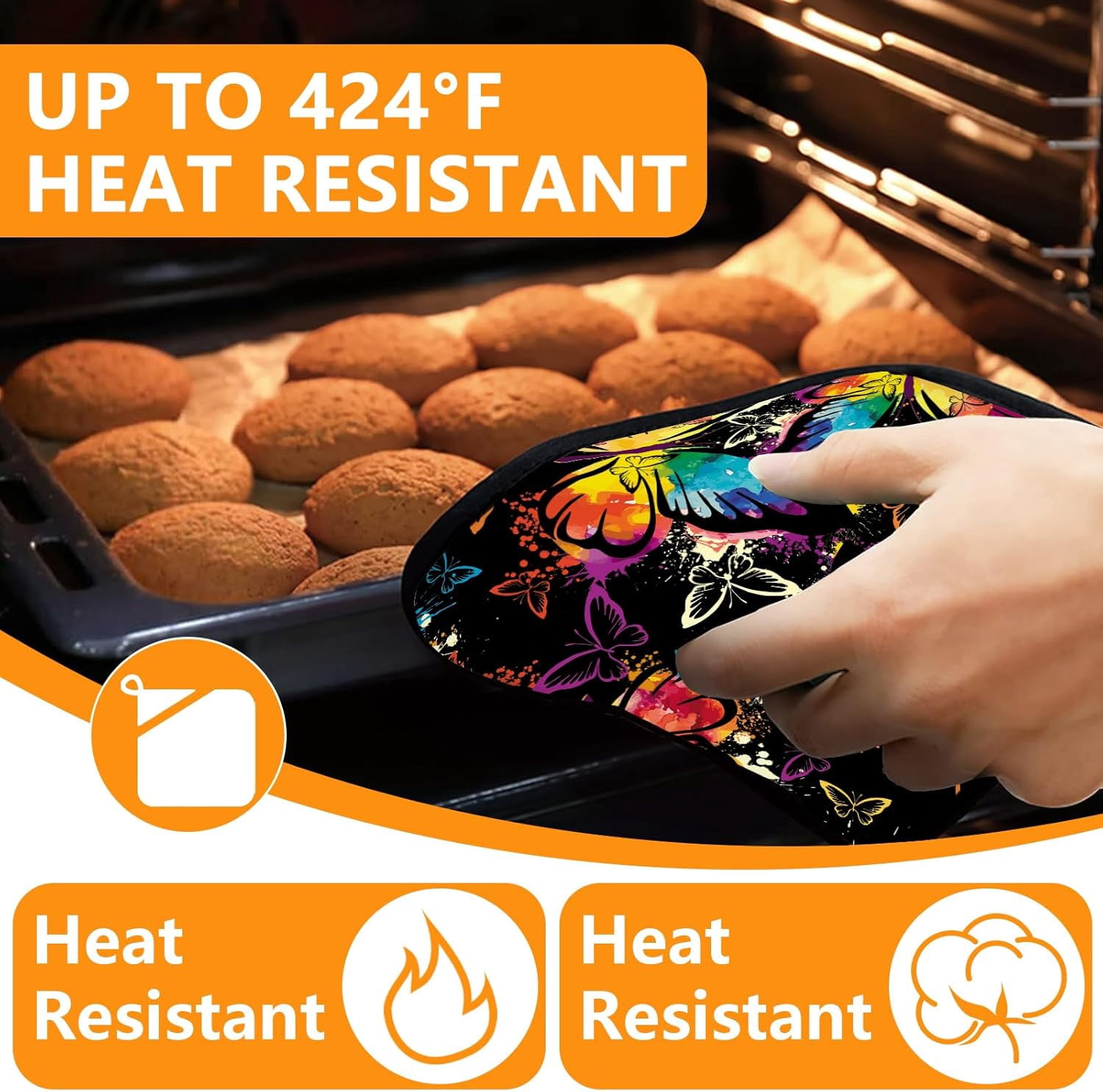 Sunflower Highland Cow Oven Mitts and Pot Holders Sets 4Pcs,Extra Long Oven Gloves Potholder for Kitchen Cooking Baking BBQ 100% Cotton Heat Resistant