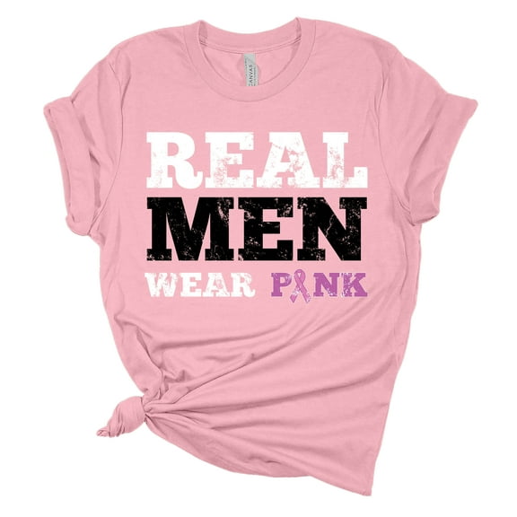 Womens Breast Cancer Awareness Real Men Wear Pink Short Sleeve T-shirt-Light Pink-small