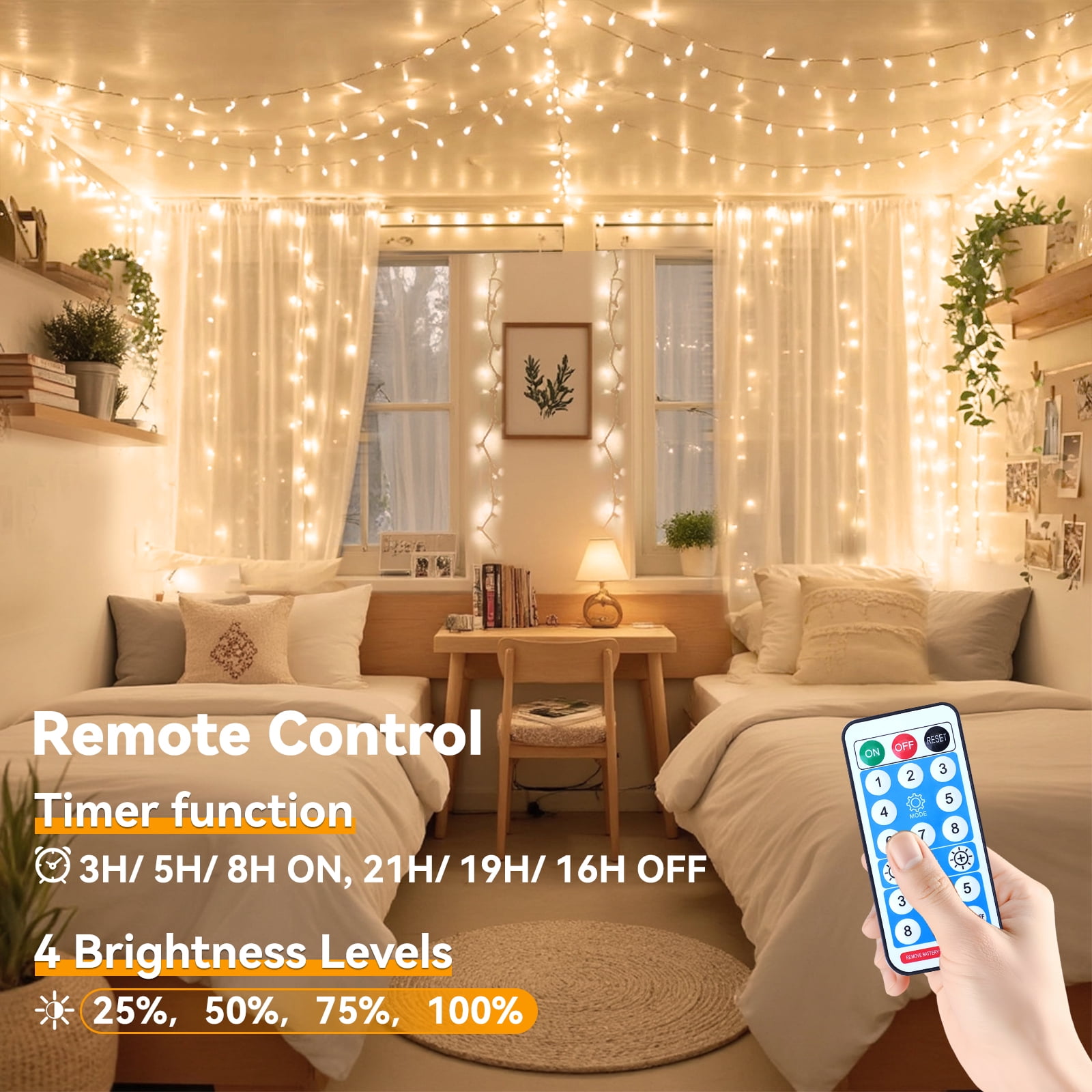 WARMTUYO 2 Pack LED String Lights Outdoor Waterproof- Total 200 LED 66FT With Remote, 8 Modes Warm White String Light for Outside Patio Yard Tree Garden Christmas Decorations