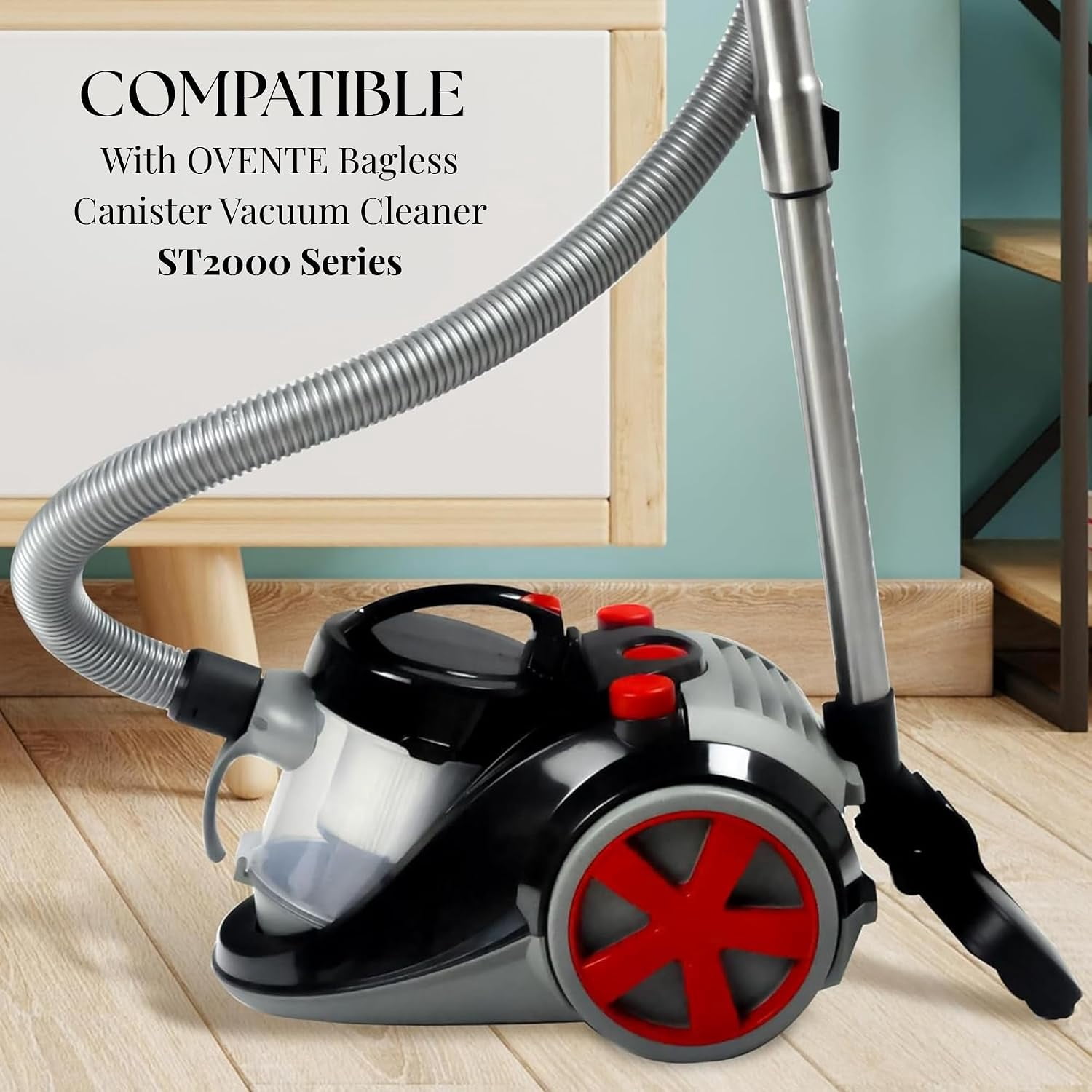 OVENTE Replacement Vacuum Hose for ST2000 and ST2010 Bagless Canister Vacuum Cleaners with Crush-Proof Design, Airflow Control and Easy Maintenance, Black ACPST2021