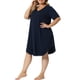 thumbnail image 4 of Vestido de pijama de talla grande para mujer Agnes Orinda con escote en V, dobladillo de encaje, camiseta suelta, ropa de dormir, azul real 2X, 4 of 5