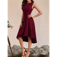 thumbnail image 5 of Women'S Summer Sleeveless Ruched Waist Flowy A Line High Low Midi Cocktail Dress Claret XXL, 5 of 6