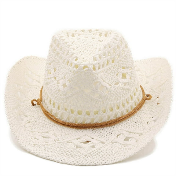 TYGHBN Women Men Summer Western Cowboy Hat Shapeable Straw Hat Hollowed Out Sun Hat Natural Hair Hat Summer Hats for Women Fashionable Hate Rolling Semi Visor Cowboy Hat for Women Figment Hat Womens