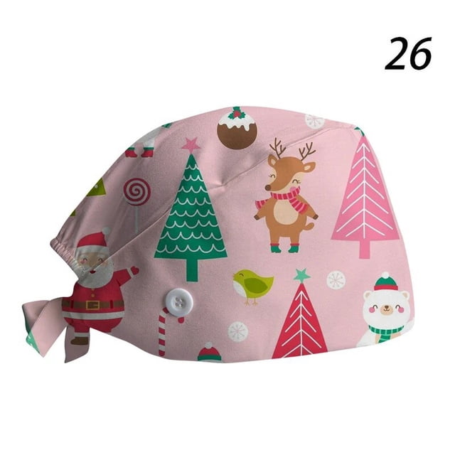 Gorro ajustable de algodón para mujer, gorro de enfermería con estampado navideño para salón de belleza, Clínica de enfermería, Unisex