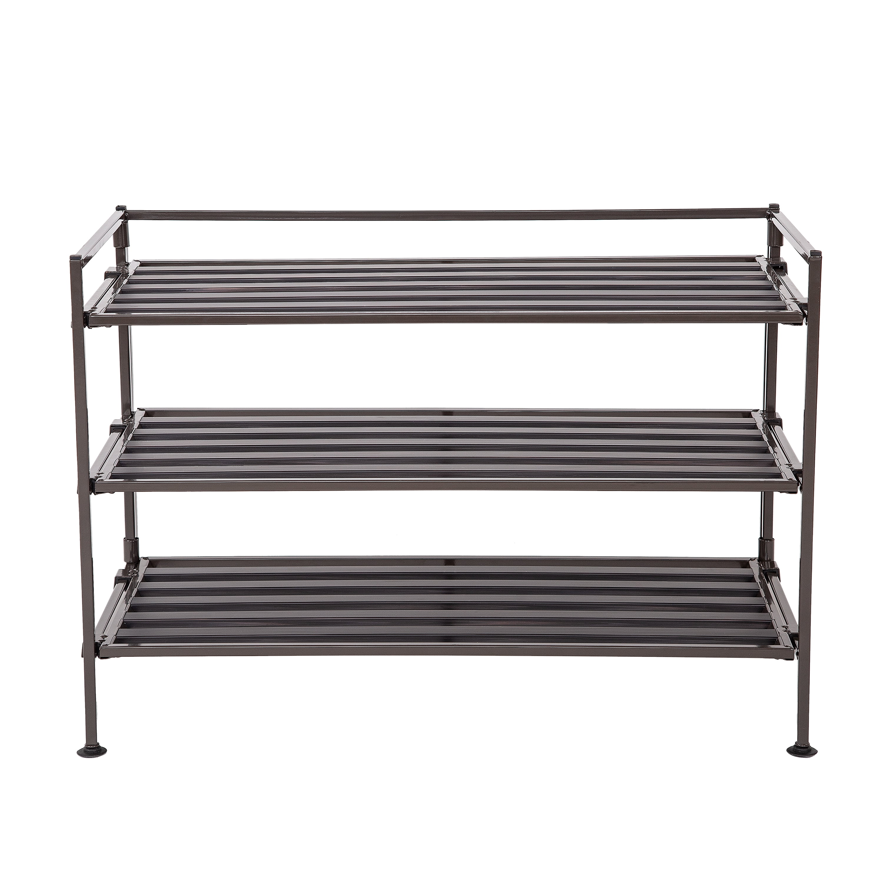 Seville Classics 3-Tier Stackable 9-Pair Resin Slat Metal Frame Shoe Storage Rack Organizer, Espresso
