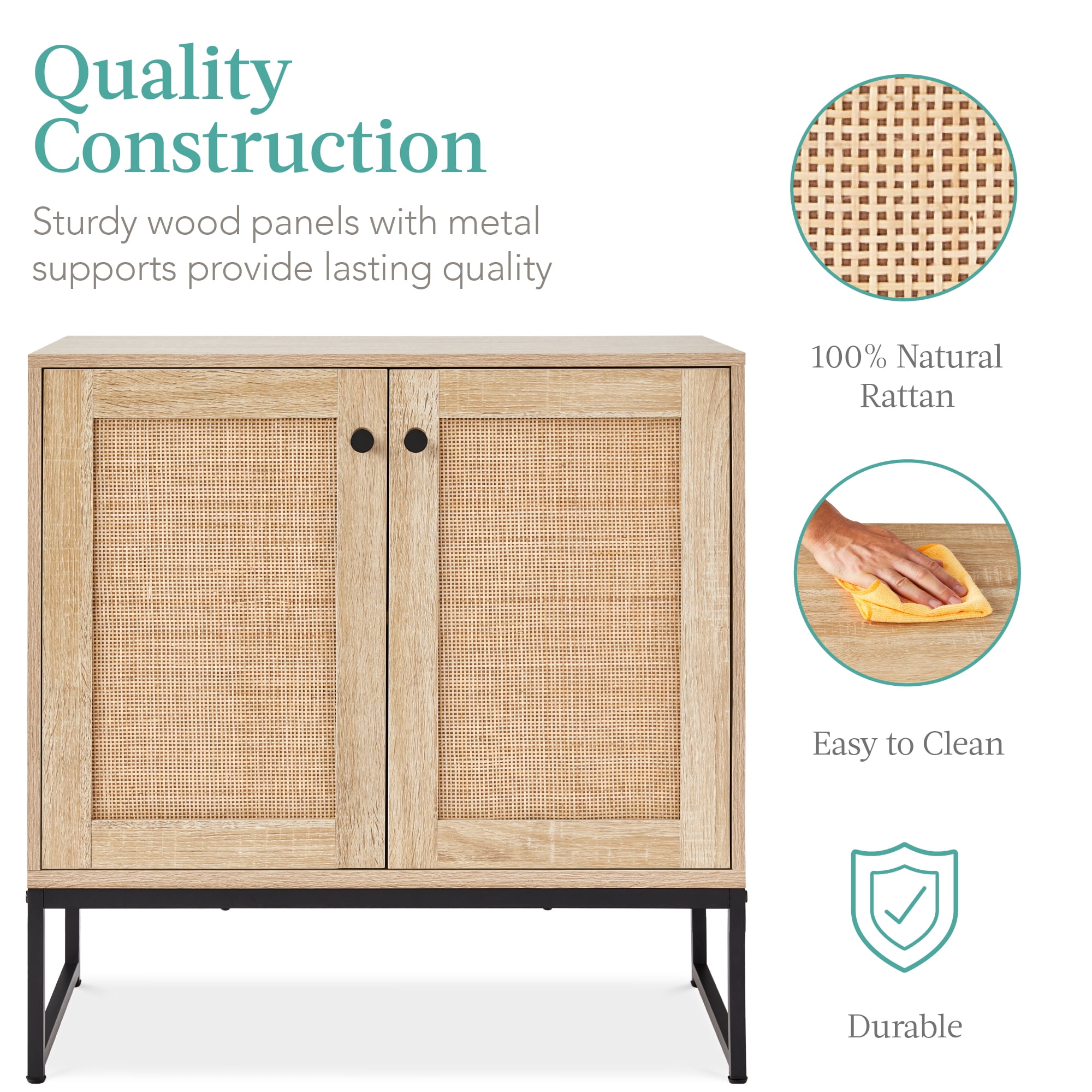 Best Choice Products 2-Door Rattan Storage Cabinet, Accent Furniture, Cupboard w/ Non-Scratch Foot Pads - Natural
