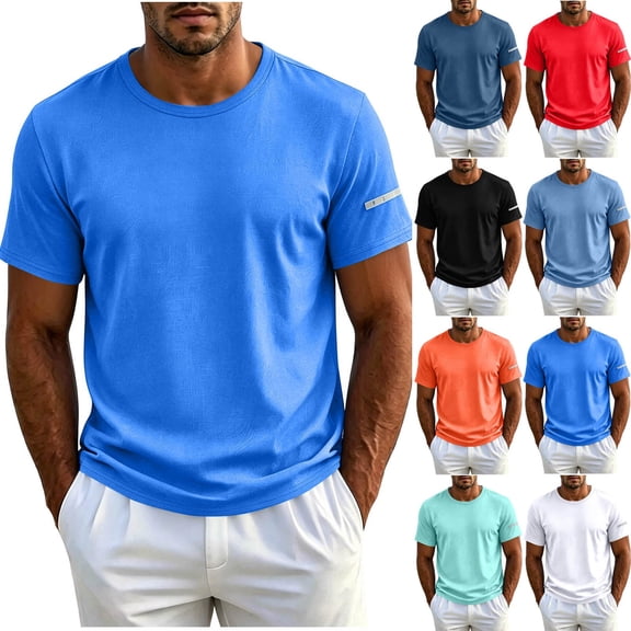 Agkizg Men Crew Neck Quickly Dry Shirts, Short Sleeve Summer Lightweight Breathable Loose Fitting Athletic Tops Outdoor Hiking Running Camping Basic Pullover Tees for Daily Summer Wear