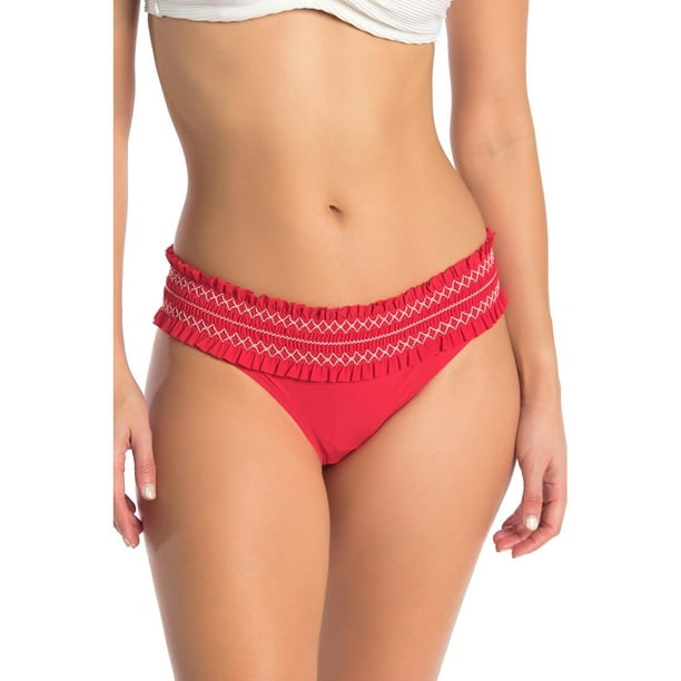 Tory Burch Costa Hipster Bikini Bottom, Poppy Red / New Ivory, Large -  