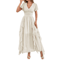 thumbnail image 2 of Robe Midi Fluide d'Été Décontractée pour Femmes à Manches Courtes à Volants Irréguliers Taille Haute m, 2 of 7