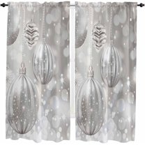 Grey Christmas Balls Kitchen Curtains 84 Inch Length, Farmhouse Curtains & Drapes, Xmas Balls Gray Rod Pocket Window Curtains for Living Room/Bedroom/Bathroom, 52" x 84", 2 Panels