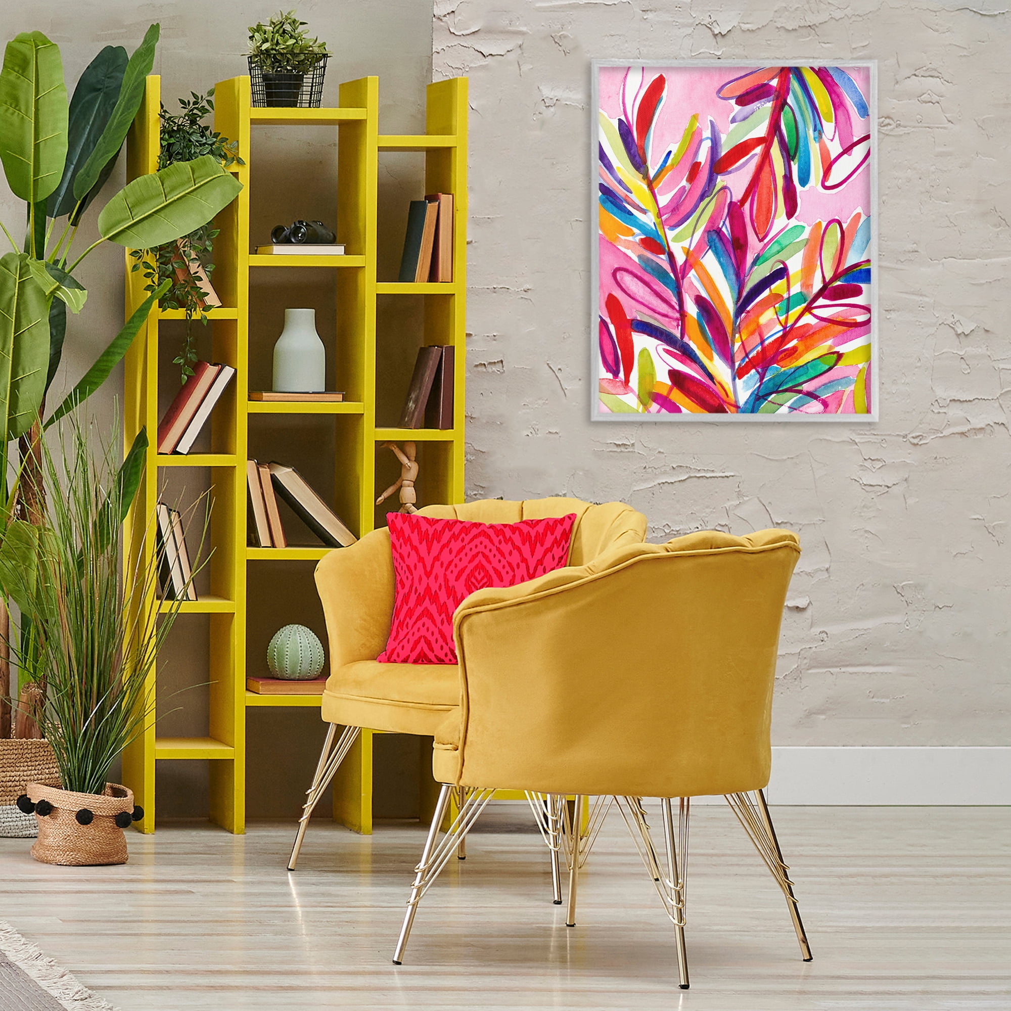 Stupell Industries Bold Tropical Leaves Botanical & Floral Painting Gray Framed Art Print Wall Art, 24 x 30