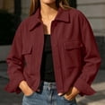 thumbnail image 5 of Admvng Women's Cropped Shacket Jacket Lapel Button Down Comfortable Chest PocketCasual Long Sleeve Ladies Coat Outerwear, 5 of 8