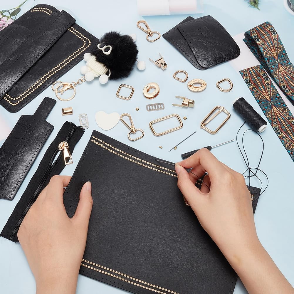 PU Leather Crossbody Bag Making Kit DIY Knitting Crochet Shoulder Bag Making Materials PU Leather Handbags Sewing Kit 7.4x3.9x2.7 Inch (Brown)