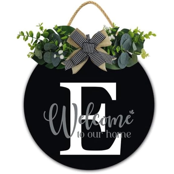 Initial Wreath Letter E - Monogrammed Door Hanger, New Home Housewarming Gift, Family Last Name Initial Front Door Welcome Hanging Sign, 12 IN Last Name All Year Round Porch Wreath