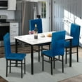 thumbnail image 5 of Kitchen Table and 4 Chairs Set, Metal Kitchen Table Sets Faux Marble Rectangular Breakfast Table w/Metal Legs & Black Finish Frame, Dining Table Sets for an Apartment Breakfast, SS1308, 5 of 10