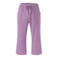 thumbnail image 3 of pbnbp Girl's Plus Size Cotton Linen Solid Pockets Drawstring Capri Pants, Capris for Girl, Unisex Cargo Pants under $10, 3 of 4