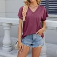 thumbnail image 2 of yillto Womens Cotton Shirts V Neck Ruffle Short Sleeve Loose Blouse Basic Pleated Tunic Tee Tops, 2 of 5