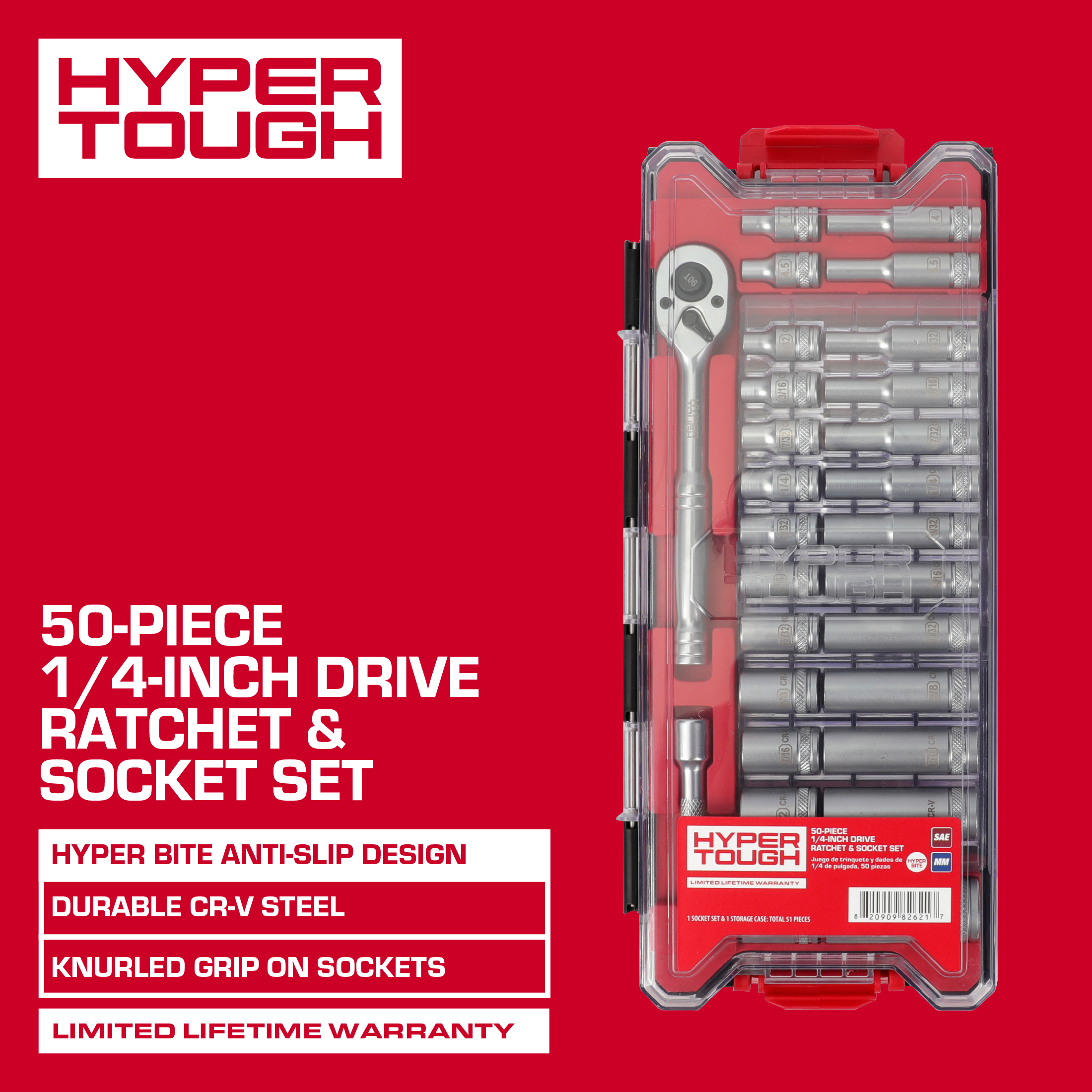 Hyper Tough 1/4-Inch Drive Ratchet and Socket Set, 50-Piece photo 3