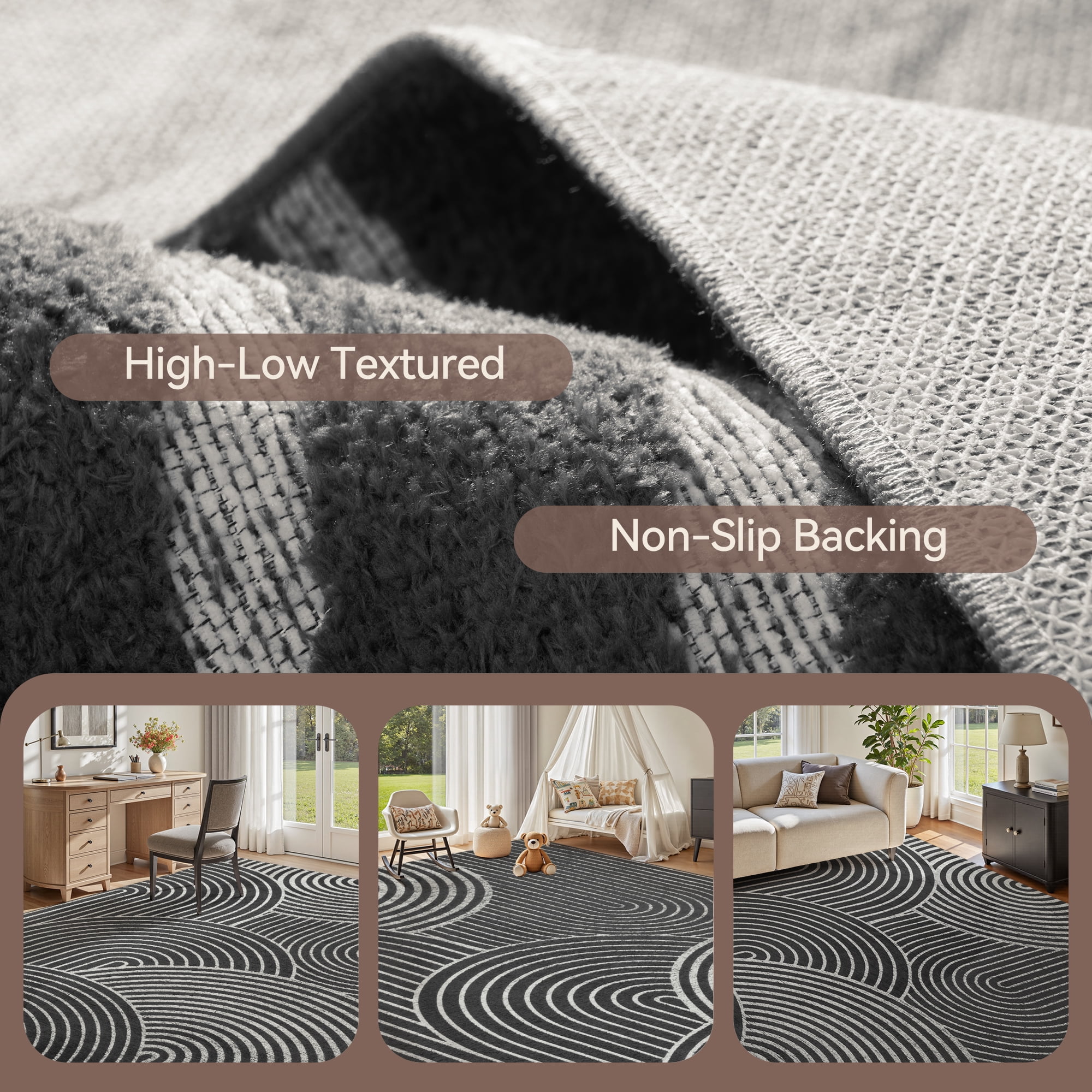 SIXHOME 5'x7' Area Rug Washable Boho Modern Rugs for Living Room Bedroom Jacquard Geometric Soft Carpet Non Slip Indoor Rugs for Dining Room Home Office Neutral Gray Black