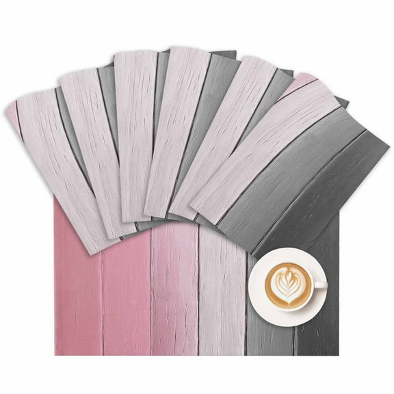 Placemat Ombre Pink Grey Wood Grain Placemats for Dining Table Farmhouse Style Washable Table Mats for Party Kitchen Dining Decoration