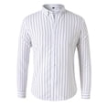 thumbnail image 2 of Mens Vertical Stripe Long Sleeve Shirt Button Down Collar Dress Shirt Slim Fit Business Casual Shirt White 2XL, 2 of 4