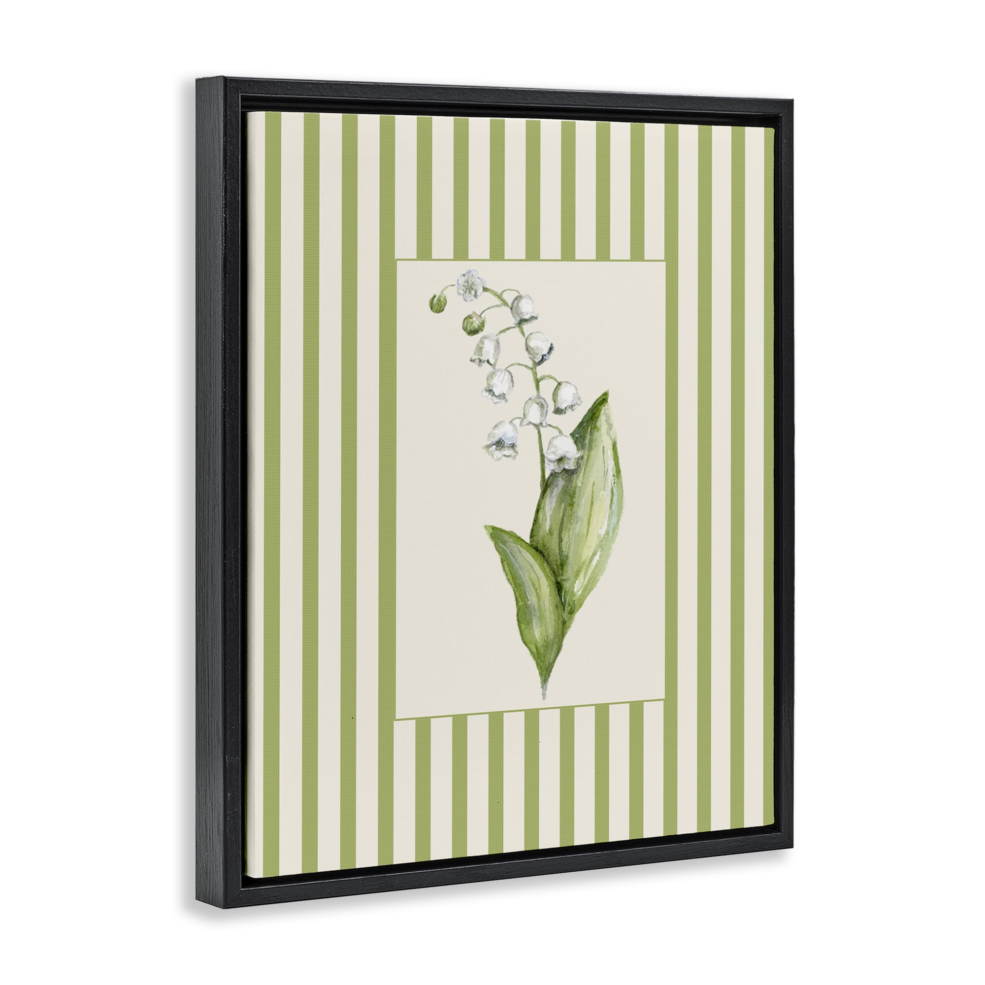 Striped Lily Of The Valley Black Framed Floater Canvas Wall Art, design by Lisa Wehmeyer