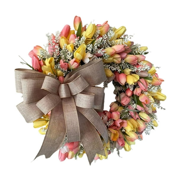 Gorgeous Door Wreath Guirnaldas falsas con Bowknot Wreath Puerta Colgante de pared para fiestas Jardín Exterior Decoración 35cm Sunnimix Corona colgante de puerta delantera