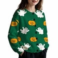 thumbnail image 2 of Tiijoy Girls Halloween Sweater Ghost Pumpkin Long Sleeve Knit Cardigan, Green, Sizes 5-14, 2 of 5